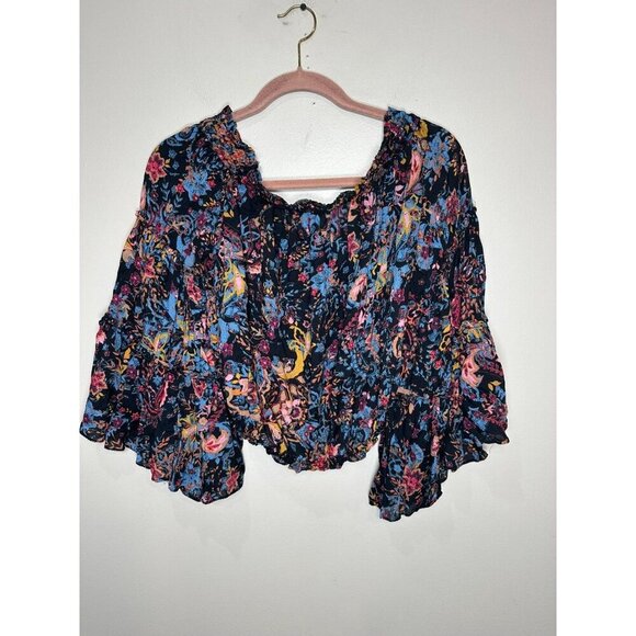 Free People Free Spirit Printed Off-The-Shoulder Bell Sleeve Top Boho Festival S - Picture 8 of 8